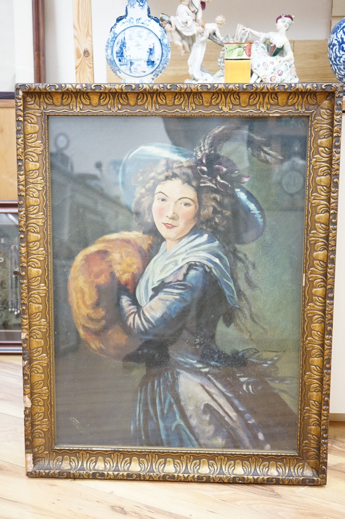 W. H. Manwaring, oil on canvas, Portrait of a Georgian lady, signed, 67 x 50cm. Condition - fair/good